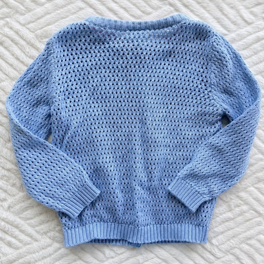 John Lewis & Partners Baby 12-18M Blue Crochet Fruit Floral Cotton Cardigan - Picture 2 of 5